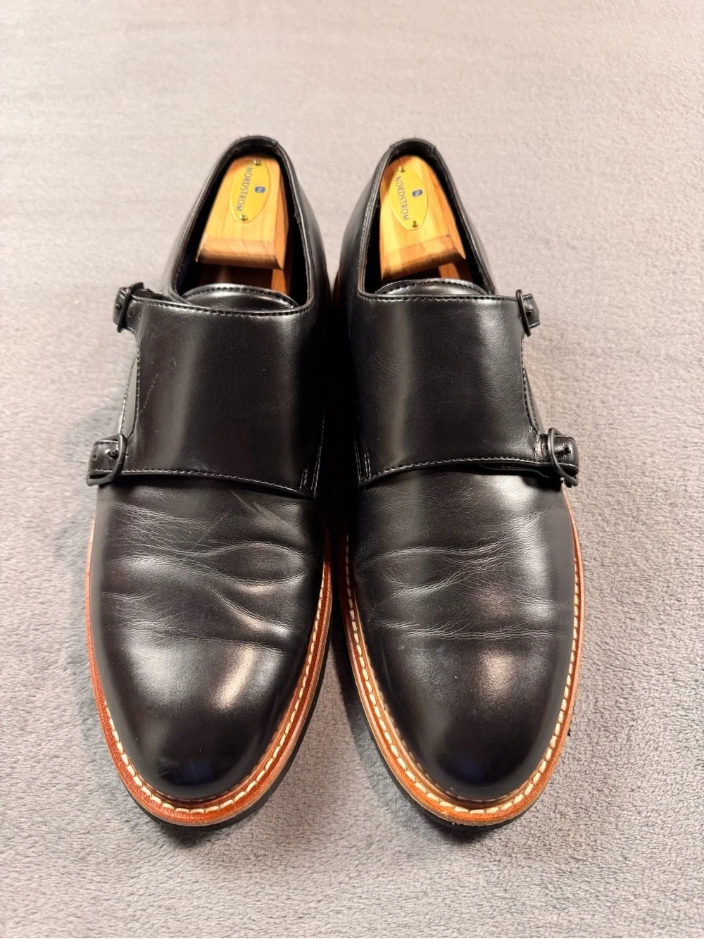 Kenneth Cole Reaction Klay Flex Black Leather Double Monk Strap Oxfords